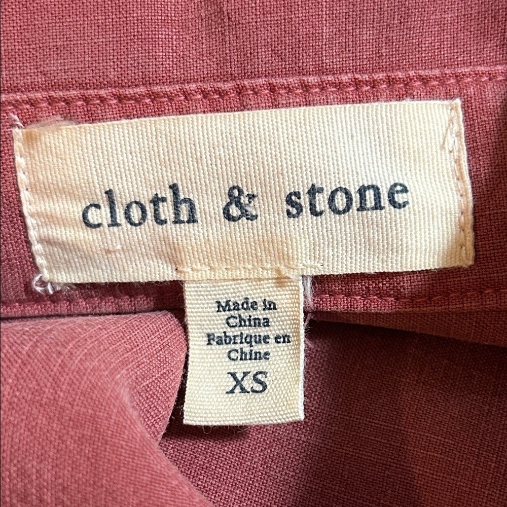 Cloth & Stone Women’s Fringed Ruffle Hem Terracotta Button-Down Shirt Size XS - Picture 3 of 6